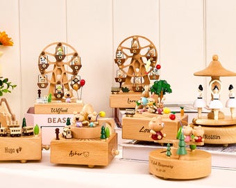 Caja de música de madera personalizada, caja musical grabada, regalo de recuerdo para bebés, regalo de baby shower, regalo para recién nacidos, regalo de Navidad.