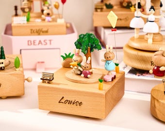 Custom Name Music Box for Kids,Personalized Wooden Music Box, 1st Birthday Gift，Melody Keepsake,Baby Shower Gift,Christmas Gift for Kids