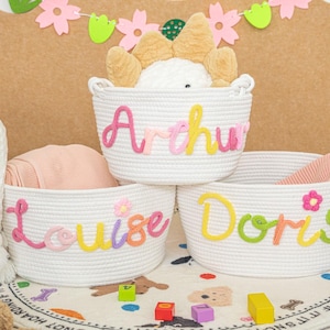 Benutzerdefinierte Baby-Dusche-Korb mit Namen, personalisierte Baby-Korb, Seil Baumwolle Baby-Geschenk-Korb, Baby-Dusche-Geschenk, Baby-Geschenk-Korb, Neugeborenen Geschenk