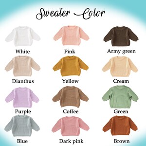 May include: A selection of ten different coloured sweaters, including white, pink, army green, dianthus, yellow, cream, purple, coffee, green, blue, dark pink, and brown.