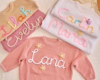 Benutzerdefinierte Name Baby Pullover, personalisierte Hand gestickt Baby Sweatshirt, personalisierte Baby Pullover, Geschenk für Mädchen Jungen, Baby-Dusche-Geschenke