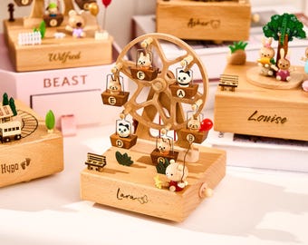 Personalized Wooden Music Box，Engraved Name Music Box For Kids，Wooden Ballerina Music Box，Baby Shower Gift,Newborn Gift,Christmas gift