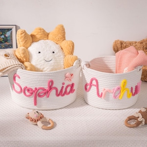 Personalisierter Babykorb,kundenspezifischer Babykorb mit Namen,Seil Baumwolle Baby-Geschenkkorb,Kinderzimmer Dekor,Geschenke für Baby,Spielzeugkorb,Babypartygeschenk