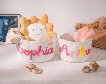 Personalized Baby Basket,Custom Baby Basket with Name,Rope Cotton Baby Gift Basket,Nursery Decor,Gifts for Baby,Toy Basket,Baby Shower Gift