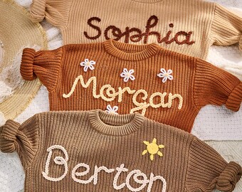 Op maat geborduurde trui met babynaam, gepersonaliseerd cadeau, verjaardagscadeau baby, cadeau pasgeborene, geborduurde trui, naamtrui, peutertrui