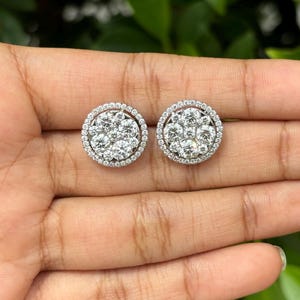2.99 Carat Fancy Round Lab Diamond Halo Stud Earrings in 14K White Gold