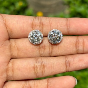 2.50 + 2.50 Carat Round Lab Diamond Halo Earrings in 18K Yellow Gold