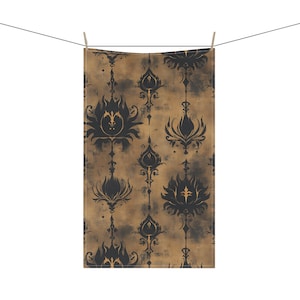 Witchcore Grunge Tea Towel - Dark Academia Kitchen Decor, Gothic Spellwork Floral Towel, Haunted Victorian Aesthetic, Kitchen Witch Gift