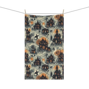 Haunted House Tea Towel - Gothic Halloween Kitchen Decor, Spooky Ghost Print, Witchy Towel, Haunted Mansion Aesthetic, Vintage Victorian