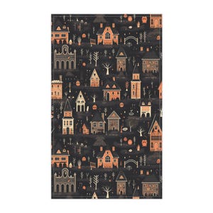 Haunted House Tea Towel - Halloween Kitchen Decor, Spooky Village Towel, Witchy Autumn Gift, Gothic Cottagecore Home Accent, Folk Art