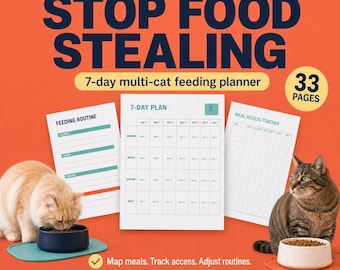 Multi-Cat Feeding Planner: 7-Day Food Stealing Routine, Fillable & Printable PDF