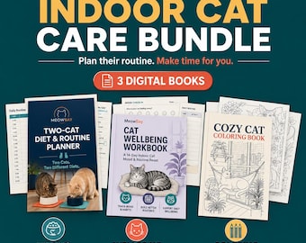 Indoor Cat Care Bundle: Feeding Planner, Behavior Tracker & Coloring Book PDF