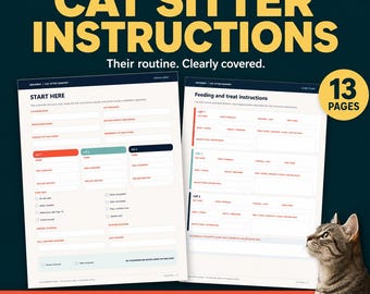Pet Sitter Instructions for Cats, Fillable Cat Sitter Template, Cat Care Checklist, Printable PDF