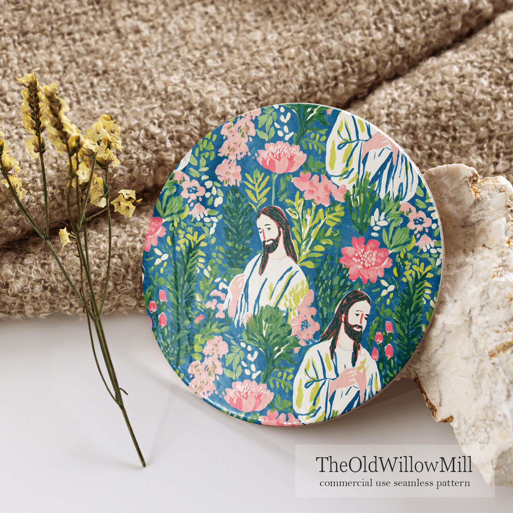 Seamless Jesus Pattern, Floral Jesus JPEG, Christian Seamless File ...