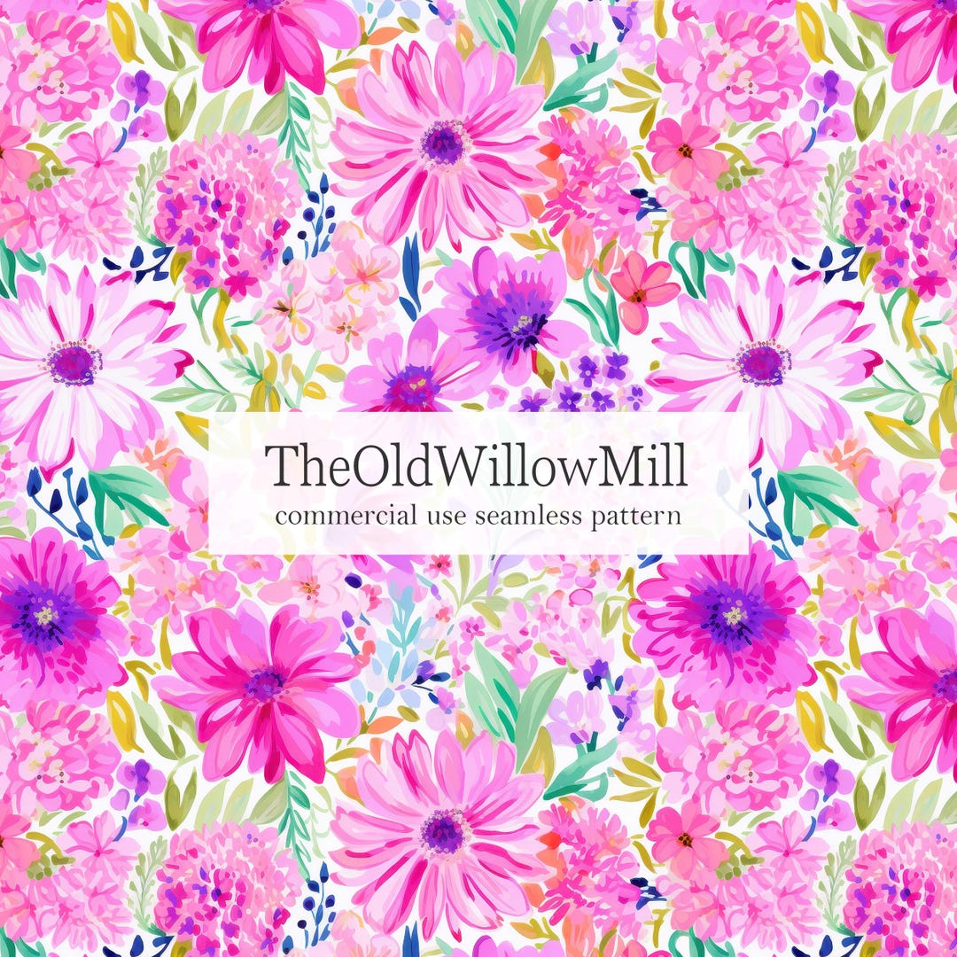 Pink Flower Seamless Pattern, Ditsy Floral Digital Paper, Watercolor ...
