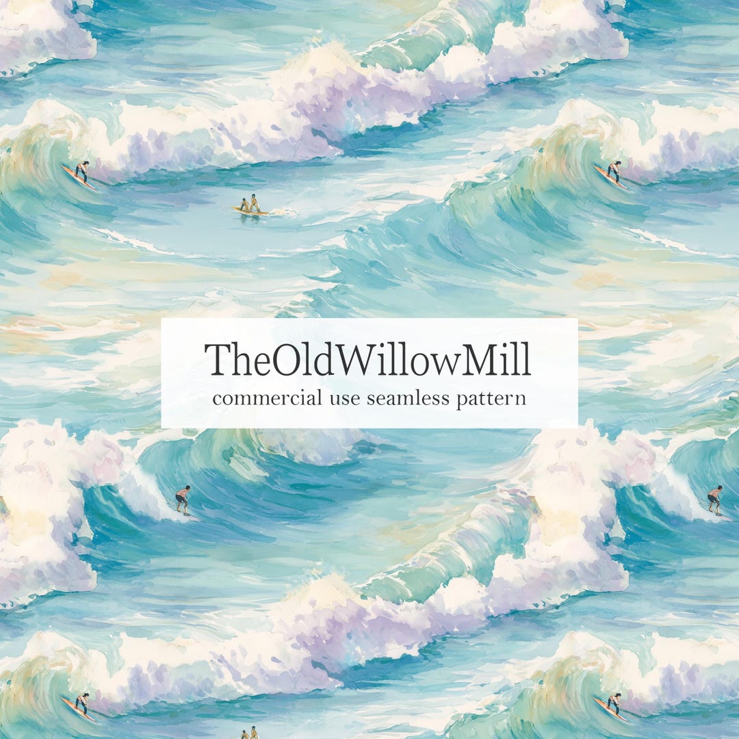 Ocean Wave Seamless Pattern, Watercolour Surfing Digital Pattern ...