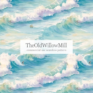 ocean wave seamless pattern, watercolour surfing digital pattern, seamless sports fabric design, seamless ocean wave print, surfer fabric