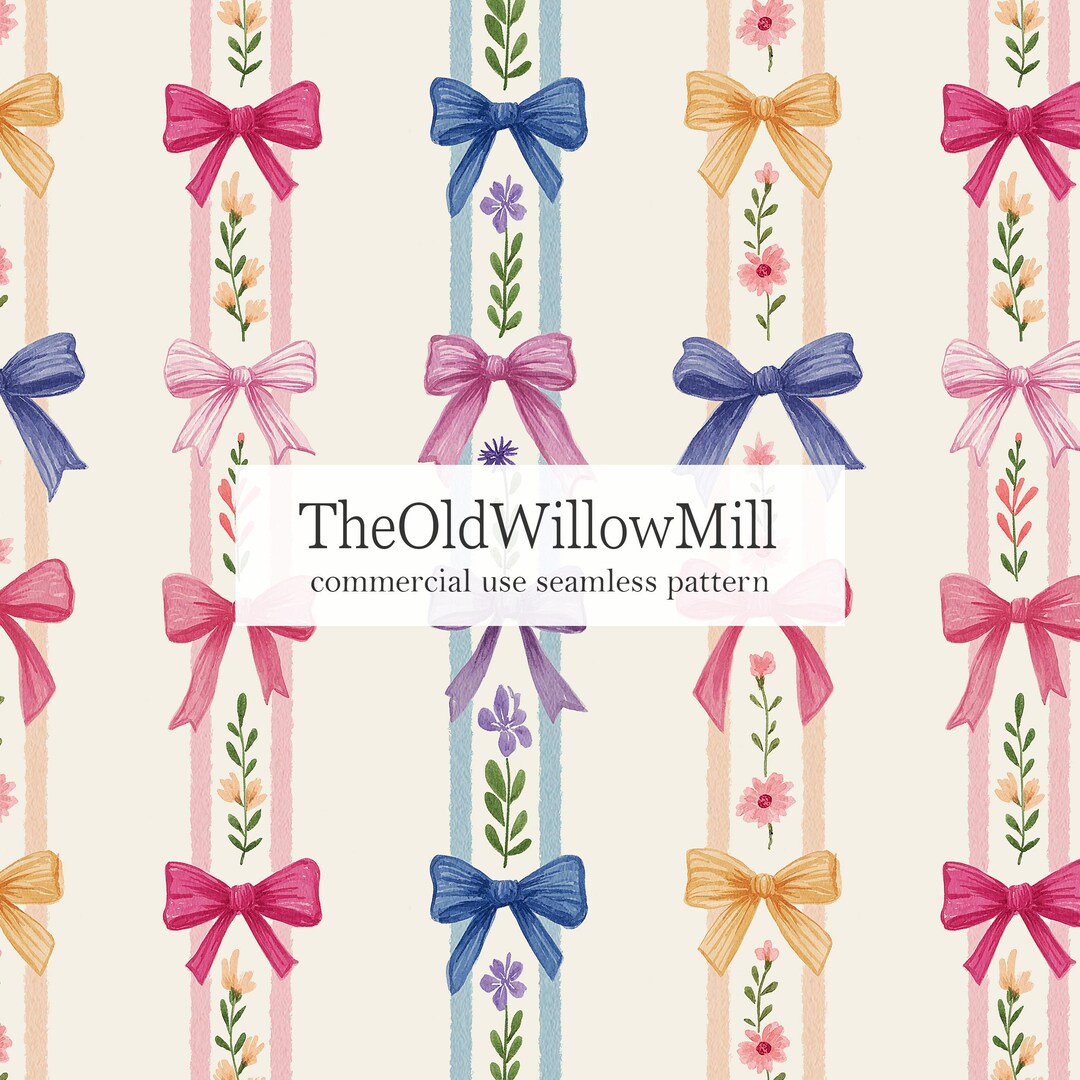 Seamless Ribbon Pattern, Ribbons and Lace Digital Pattern, Printable ...