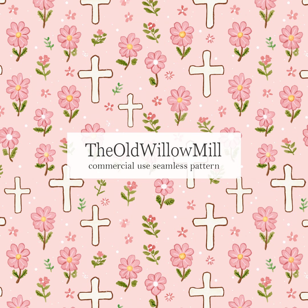Pink Christian Pattern Pink Christian Background, Pastel Floral Cross Pattern, Seamless Jesus ...