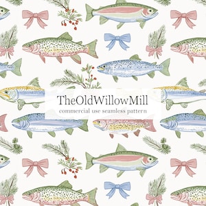 colourful fish seamless pattern, pastel fishing digital paper, modern fish digital file, preppy ocean animal background, angler fisherman