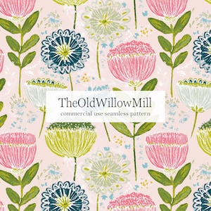 preppy boho folk art pattern, shabby chic floral seamless file, bright painted flower digital pattern, seamless Scandinavian floral print