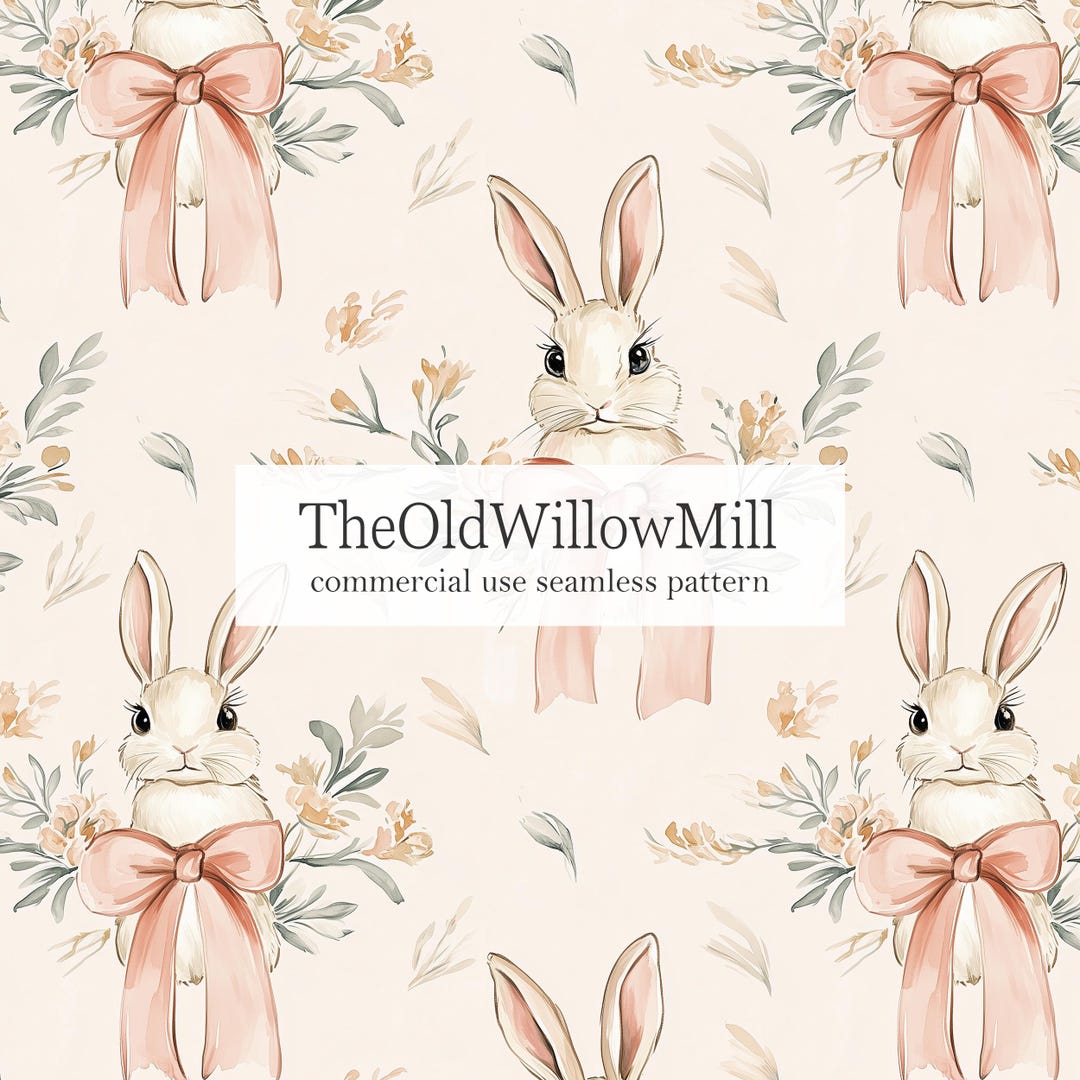 Seamless Bunny Pattern, Rabbits With Ribbons Digital Paper, Printable ...