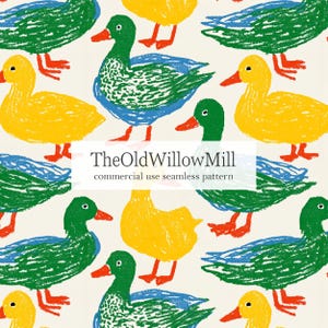 seamless mallard duck pattern, preppy duck digital paper, colourful farm animal repeat pattern, commercial use, modern design, duck doodles