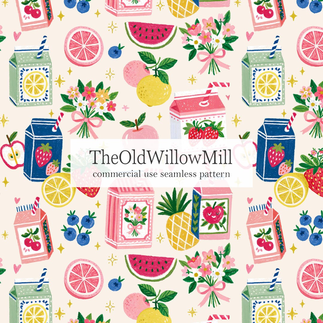 Pink Juice Box Seamless Pattern, Painterly Drinks Background, Seamless ...