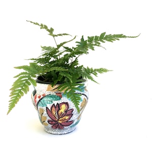 Mid Century Italian Planter~ Art Pottery Planter Pot~ Floral lava glaze~ Made in Italy