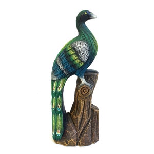 Vintage Folk art Bird Sculpture Wood Carving~ Peacock~ Colorful Original painted art piece