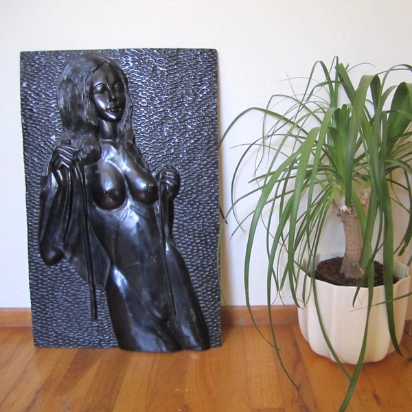 RESERVED FOR DONNA- Mid Century Nude wall hanging ~Ebony wood Sculpture~ Beautiful nude woman ~Hand carved original Ebony wood art piece