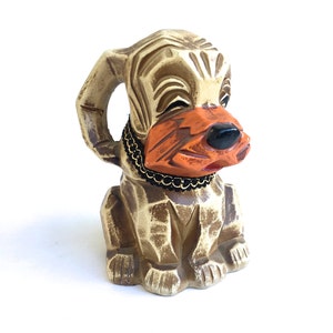 Vintage Dog Bank~ Painted paper mache piggy bank~ Happy Puppy~ Napco NapcoWare coin bank~ Japan