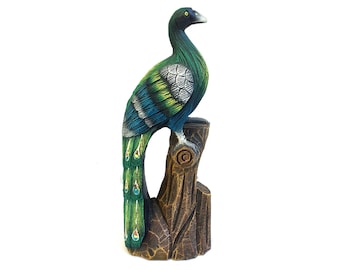 Vintage Folk art Bird Sculpture Wood Carving~ Peacock~ Colorful Original painted art piece