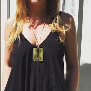 Mid Century Modernist Brutalist Large Brass Statement Necklace~ Austrian artist, Kurt Jesch~ 60&#39;s Organic Interrupted Tablet design