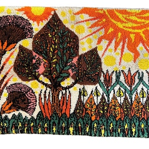 Vintage Rya Wall Hanging~ Sunshine Garden~ Mod Rug~ Wall Hanging~ Original Mid Century Shag Rya Rug art piece~ Signed 55&quot; by 35&quot;