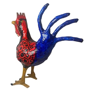 Vintage Folk art Rooster Sculpture~ Quirky hand painted paper mache ~ Original art piece ~ Sassy Chicken