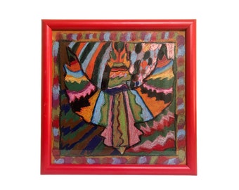 Vintage Abstract Colorful Pastel~ Original Modern art piece~ Wild Energy~ Vibrant colors ~ 12x12 Framed