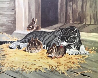 Vintage Bunny Print, Jacob Bates Abbott, Nursery Decor