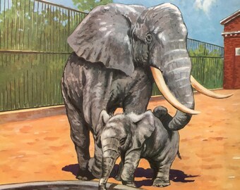 Vintage Elephant Print, Jacob Bates Abbott Illustration, Nursery Decor