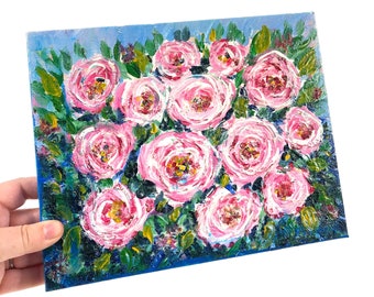 Expressionist Rose Painting, Vibrant Still Life, 8x10 Signed Art