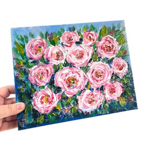 Petite peinture originale à la rose ~ Nature morte expressionniste d’un rosier ~ Petite peinture vibrante ~ Signée