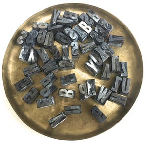 Vintage Metal Letterpress Blocks~ YOUR CHOICE 1 1/4&quot; Antique Metal Letterpress Type Numbers & Letters~ Industrial Home Decor, Repurposed