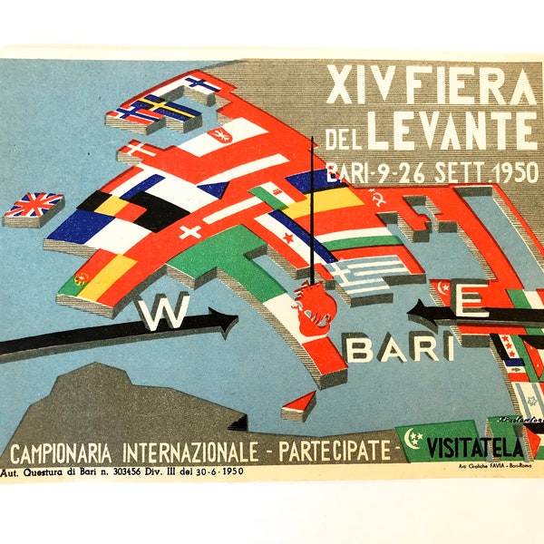 Vintage Rome Italy Luggage label~ Campionaria Internazionale Fiera del Levante~ Authentic Luggage Suitcase Label, Italian Fair 1950