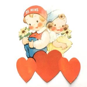Vintage Valentines Day Card &quot; Be Mine&quot; Sweet 1950&#39;s Die Cut Unused Gibson Card~ Cute Couple~ Mint Condition