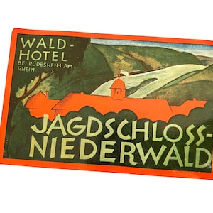 Vintage Rhein Germany Luggage label~ Jagdschloss Niederwald Hotel ~ Authentic Luggage Suitcase Label, Vintage Travel Trunk Decal