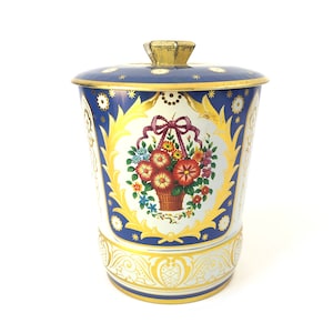 Vintage Floral Motif Metal Tin~ Flower / Bouquet graphic Storage Tin~ Storage container