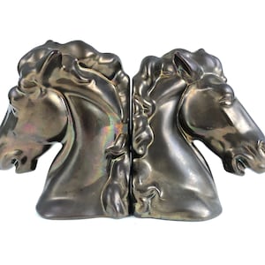 Vintage Horse Head Bookends~ Set of Equestrian Book ends~ Bronze Ceramic bookends