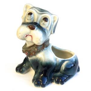 Vintage Boxer Dog Planter ~Ceramic vase or flower pot ~Black & White dog~ BullDog~ Gift for the Dog lover