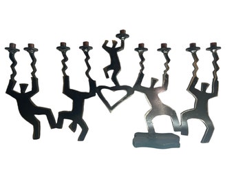 Vintage Dancing Figures Menorah~ Modernist Studio piece by Ivan McLean ~ Steel Sculpture~ Judaica Hanukkah Candle holder