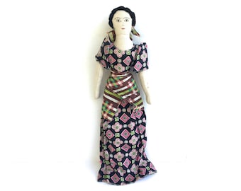 Vintage Folk Art Rag Doll~ Lovely Handmade doll in Colorful dress~ Primitive Cloth doll